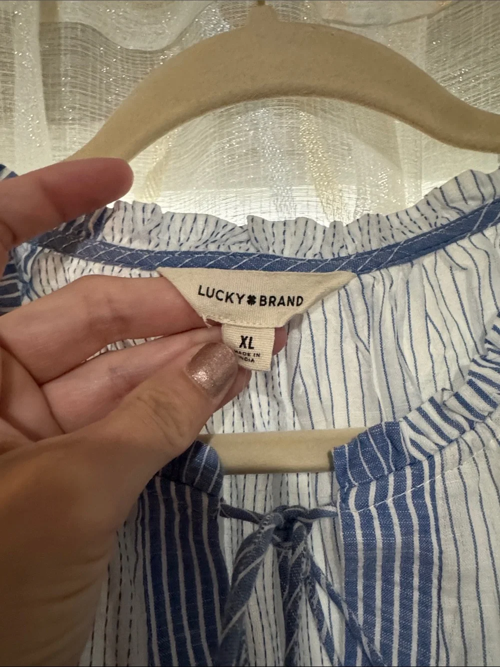 Lucky Brand Blue and White Striped Peasant Top - Picture 2 of 4